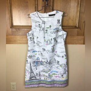 Paris scene 100% cotton back zip summer dress size 8.